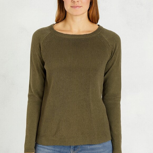 Talbots Army Green Ribbed Crew Neck Sweater Patched Elbows - Picture 1 of 7